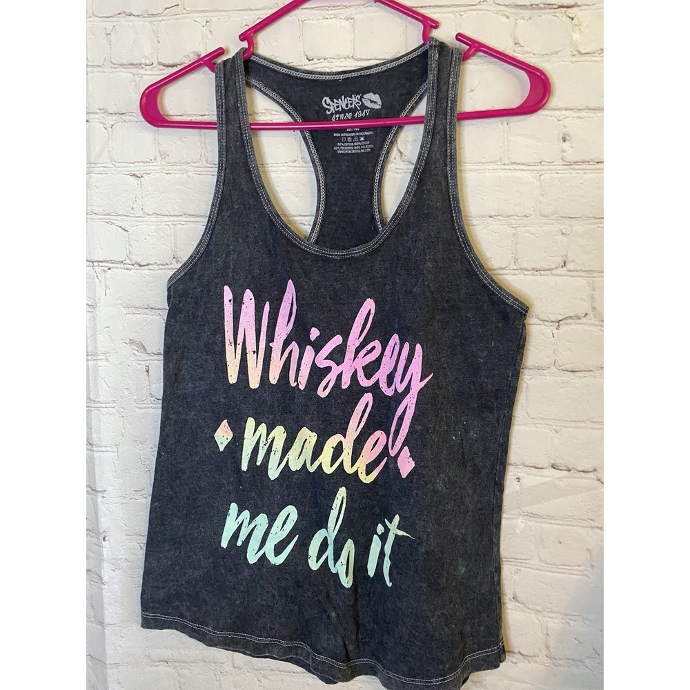 WHISKEY Made ME Do It Burnout Tank Top BLACK PINK WHITE MEDIUM MSRP $30